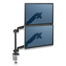 Fellowes Platinum Series Dual Stacking Arm for 27" Monitors, 360 deg Rotation, 180 deg Tilt, 360 deg Pan, Black, Supports 22 lb