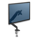 Fellowes Platinum Series Single Monitor Arm, For 30" Monitors, 360 deg Rotation, 180 deg Tilt, 360 deg Pan, Black, Supports 20 lb