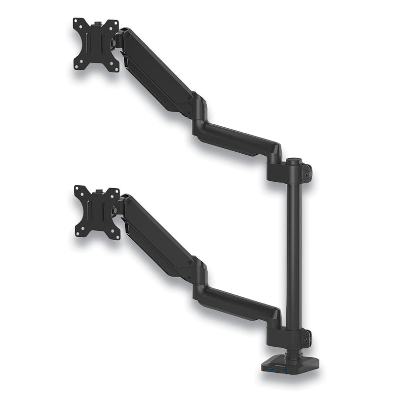 Fellowes Platinum Series Dual Stacking Arm for 27" Monitors, 360 deg Rotation, 180 deg Tilt, 360 deg Pan, Black, Supports 22 lb