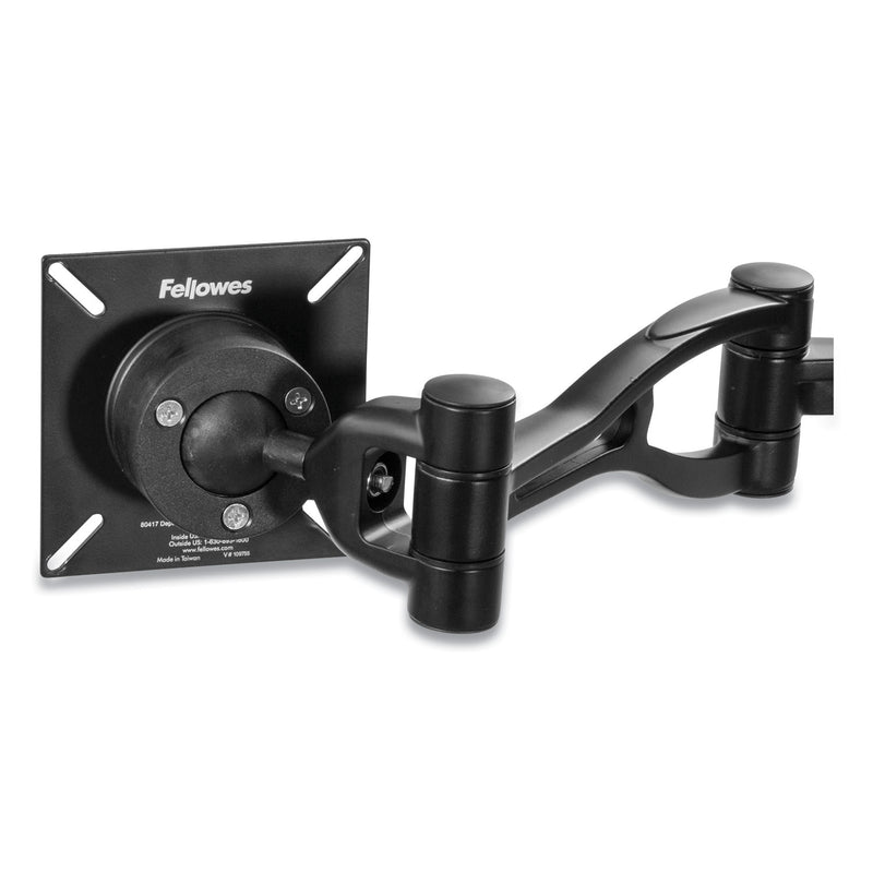 Fellowes Professional Series Depth Adjustable Dual Monitor Arm, 360 deg Rotation, 37 deg Tilt, 360 deg Pan, Black, Supports 24 lb
