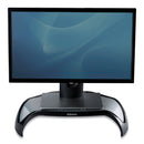 Fellowes Smart Suites Corner Monitor Riser, For 21" Monitors, 18.5" x 12.5" x 3.88" to 5.13", Black/Clear Frost, Supports 40 lbs