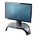 Fellowes Smart Suites Corner Monitor Riser, For 21" Monitors, 18.5" x 12.5" x 3.88" to 5.13", Black/Clear Frost, Supports 40 lbs