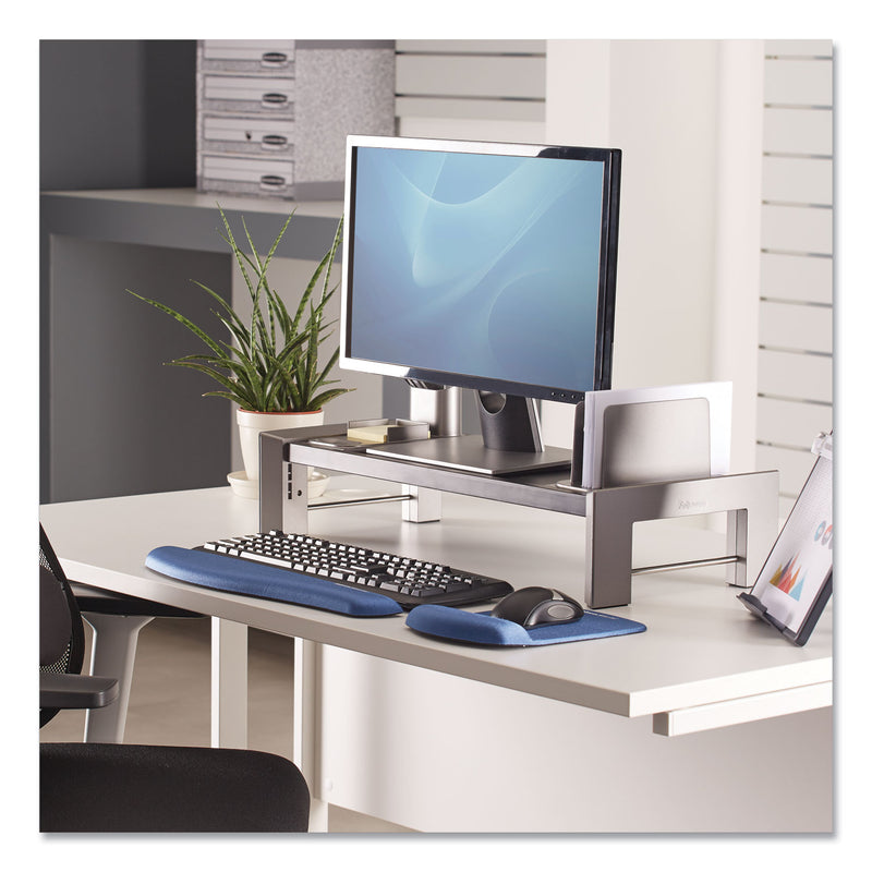 Fellowes Professional Series Flat Panel Workstation, 25.88" x 11.5" x 2.5" to 4.5", Black/Silver, Supports 40 lbs