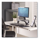 Fellowes Smart Suites Corner Monitor Riser, For 21" Monitors, 18.5" x 12.5" x 3.88" to 5.13", Black/Clear Frost, Supports 40 lbs