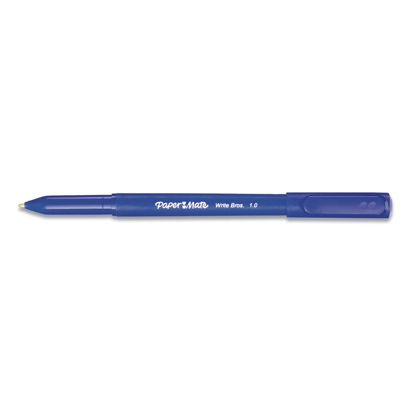 Paper Mate Write Bros. Ballpoint Pen, Stick, Medium 1 mm, Blue Ink, Blue Barrel, Dozen