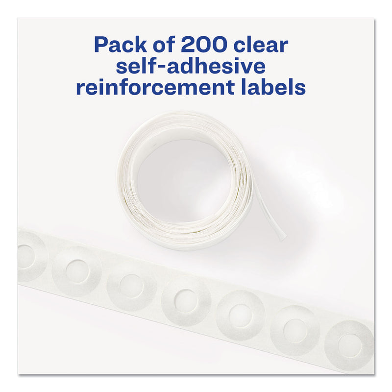 Avery Dispenser Pack Hole Reinforcements, 0.25" Dia, Clear, 200/Pack, (5721)