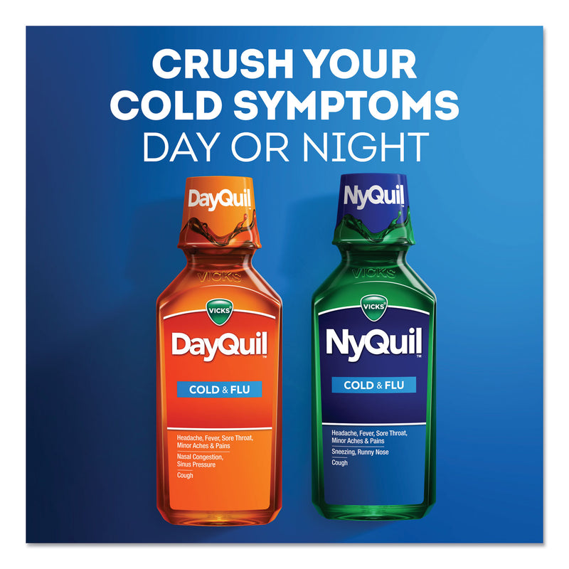 Vicks NyQuil Cold and Flu Nighttime Liquid, 12 oz Bottle, 12/Carton