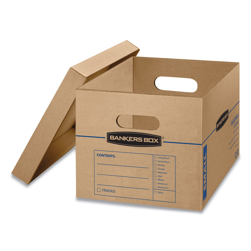 Bankers Box SmoothMove Classic Moving/Storage Boxes, Half Slotted Container (HSC), Small, 12" x 15" x 10", Brown/Blue, 10/Carton