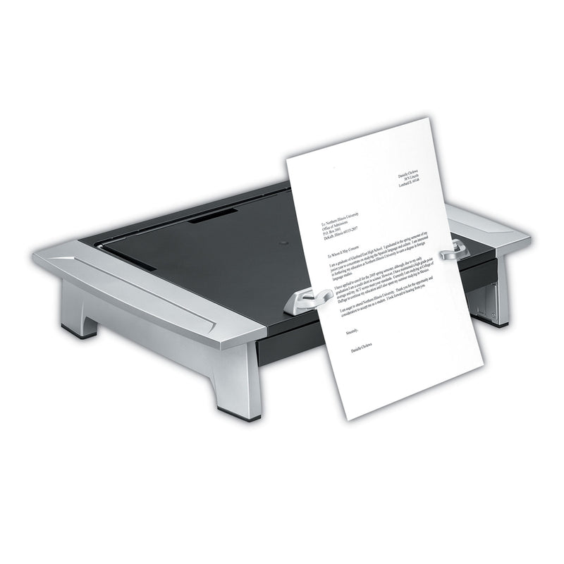 Fellowes Office Suites Monitor Riser Plus, 19.88" x 14.06" x 4" to 6.5", Black/Silver, Supports 80 lbs