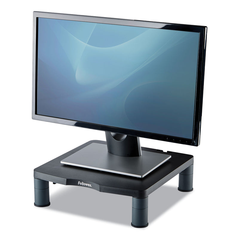 Fellowes Standard Monitor Riser, 13.38" x 13.63" x 2" to 4", Graphite, Supports 60 lbs