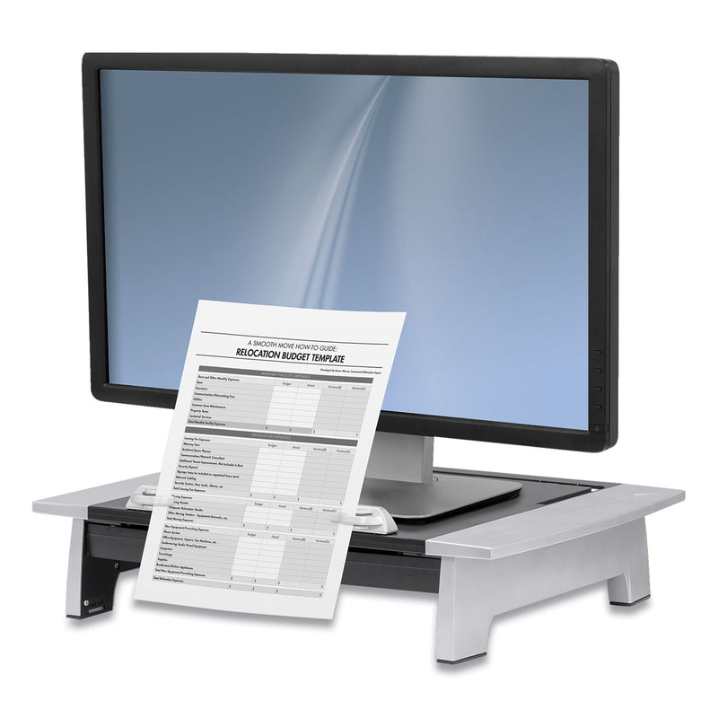 Fellowes Office Suites Monitor Riser Plus, 19.88" x 14.06" x 4" to 6.5", Black/Silver, Supports 80 lbs