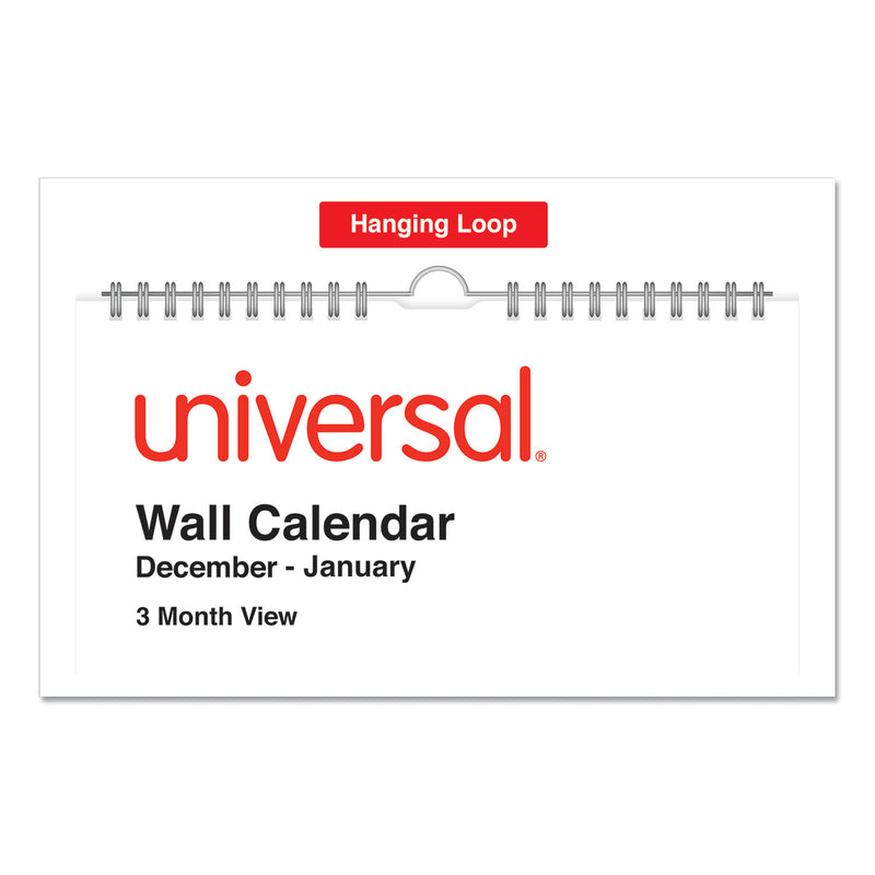 Universal 3-Month Wall Calendar, 12 x 27, White/Black/Red Sheets, 14-Month (Dec to Jan): 2022 to 2024