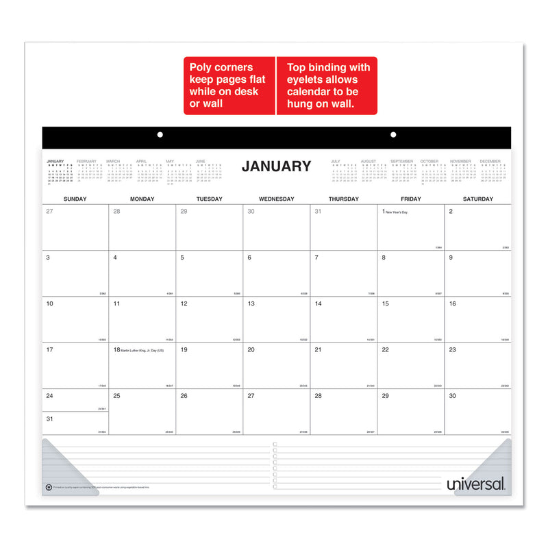 Universal Desk Pad Calendar, 22 x 17, White/Black Sheets, Black Binding, Clear Corners, 12-Month (Jan to Dec): 2023