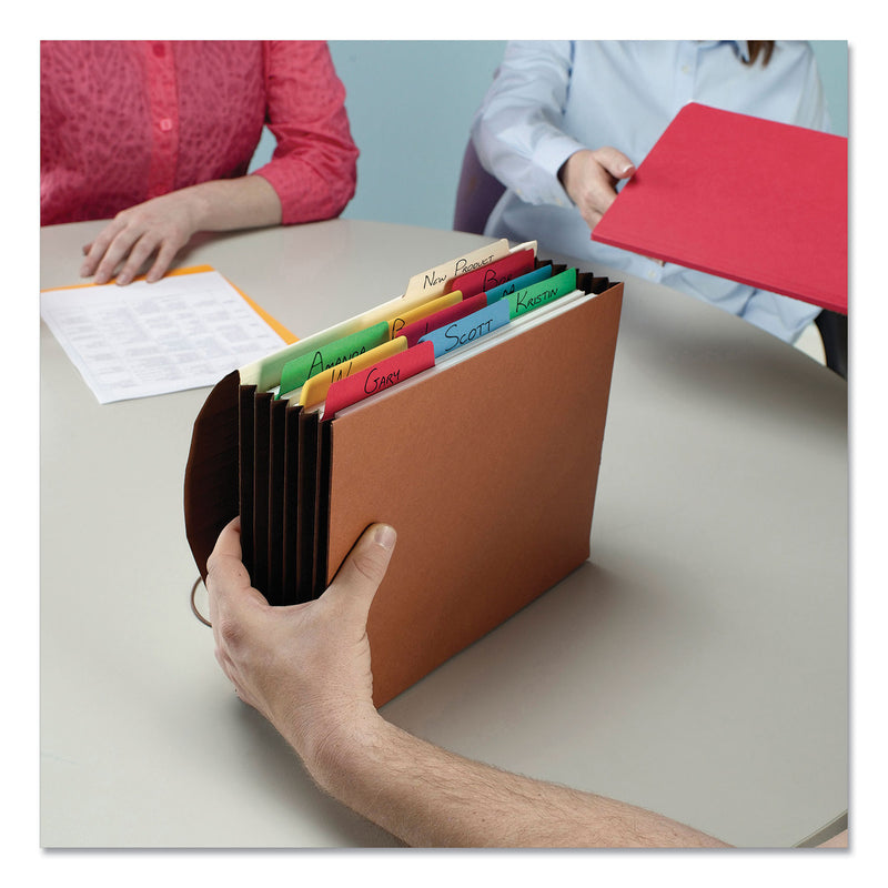 Smead Extra-Wide Expanding Wallets with Elastic Cord, 5.25" Expansion, 1 Section, Elastic Cord Closure, Letter Size, Redrope