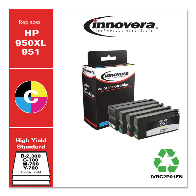 Innovera Remanufactured Black/Cyan/Magenta/Yellow High-Yield Ink, Replacement for 950XL/951 (C2P01FN), 300/700 Page-Yield