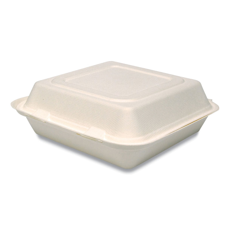 Dart Bare by Solo Eco-Forward Bagasse Hinged Lid Containers, 3-Compartment, 9.6 x 9.4 x 3.2, Ivory, Sugarcane, 200/Carton