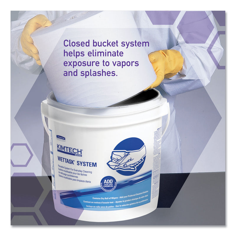 WypAll Critical Clean Wipers for Bleach, Disinfectants, Sanitizers WetTask Customizable Wet Wiping System, w/Bucket, 140/Roll, 6/CT