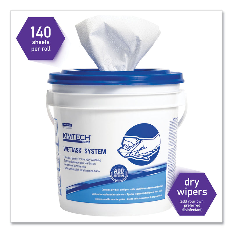WypAll Critical Clean Wipers for Bleach, Disinfectants, Sanitizers WetTask Customizable Wet Wiping System, w/Bucket, 140/Roll, 6/CT