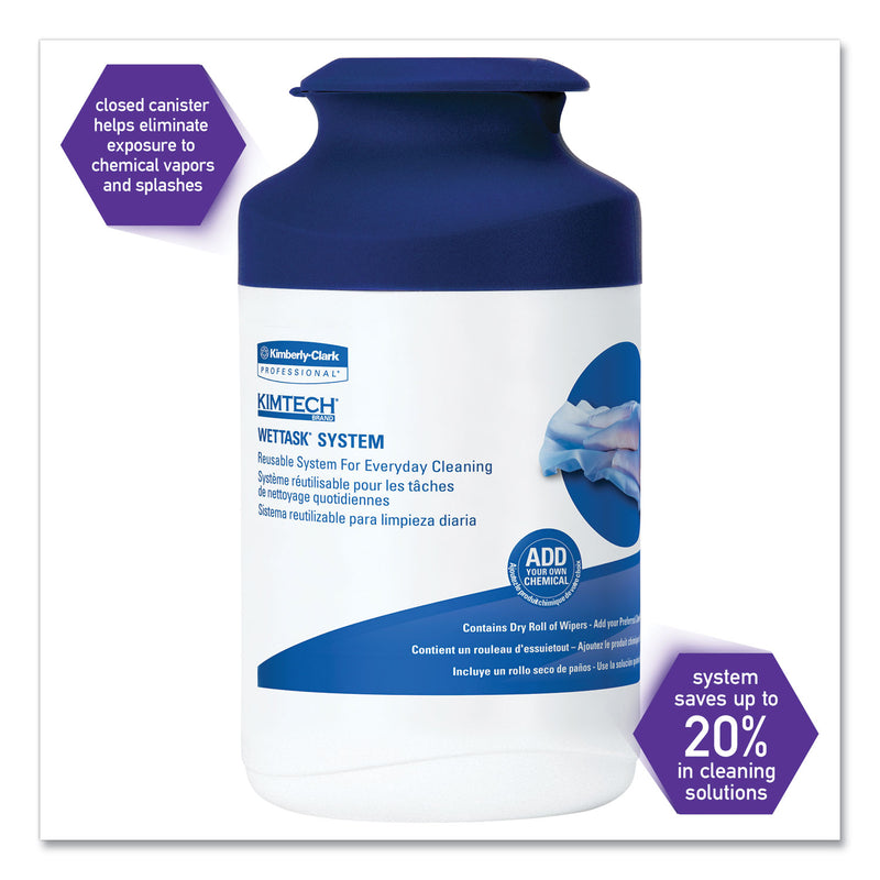 Kimtech WetTask System Prep Wipers for Bleach/Disinfectants/Sanitizers Hygienic Enclosed System Refills, w/Canister, 55/Rl,12 Roll/Ct