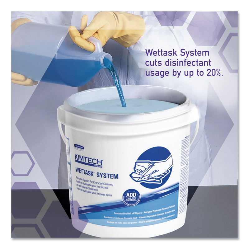 WypAll Critical Clean Wipers for Bleach, Disinfectants, Sanitizers WetTask Customizable Wet Wiping System, w/Bucket, 140/Roll, 6/CT