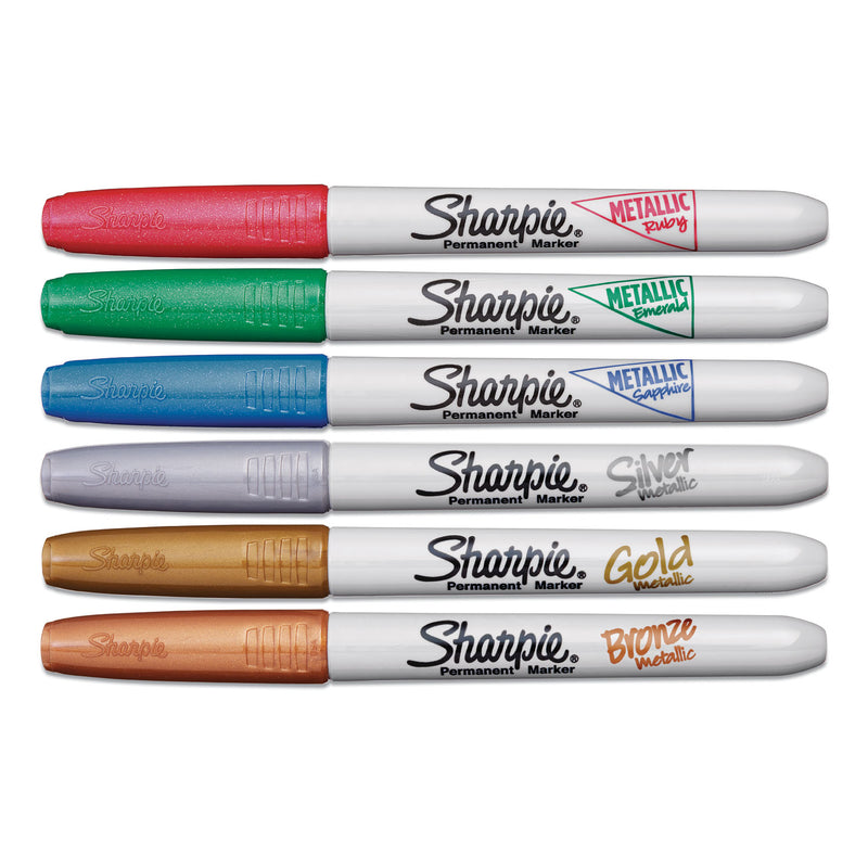 Sharpie Metallic Fine Point Permanent Markers, Fine Bullet Tip, Blue-Green-Red, 6/Pack