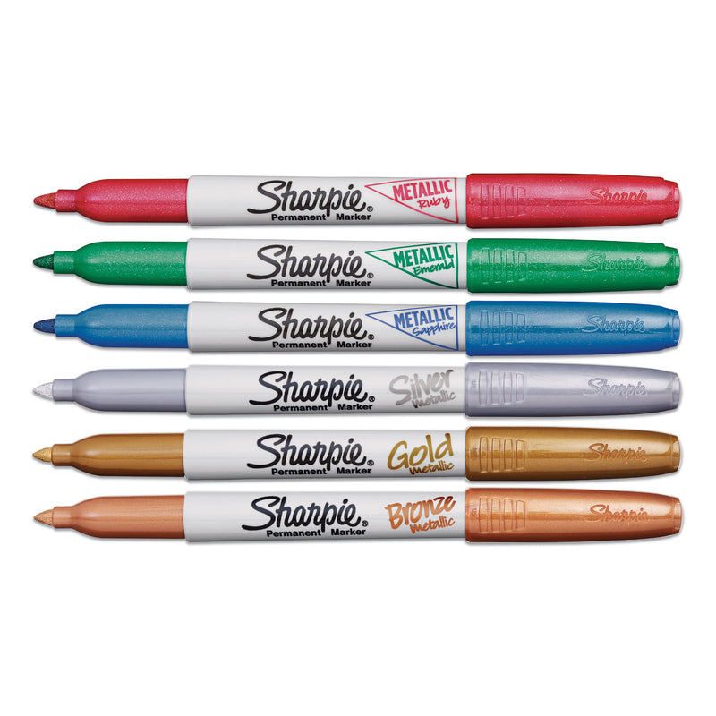 Sharpie Metallic Fine Point Permanent Markers, Fine Bullet Tip, Blue-Green-Red, 6/Pack