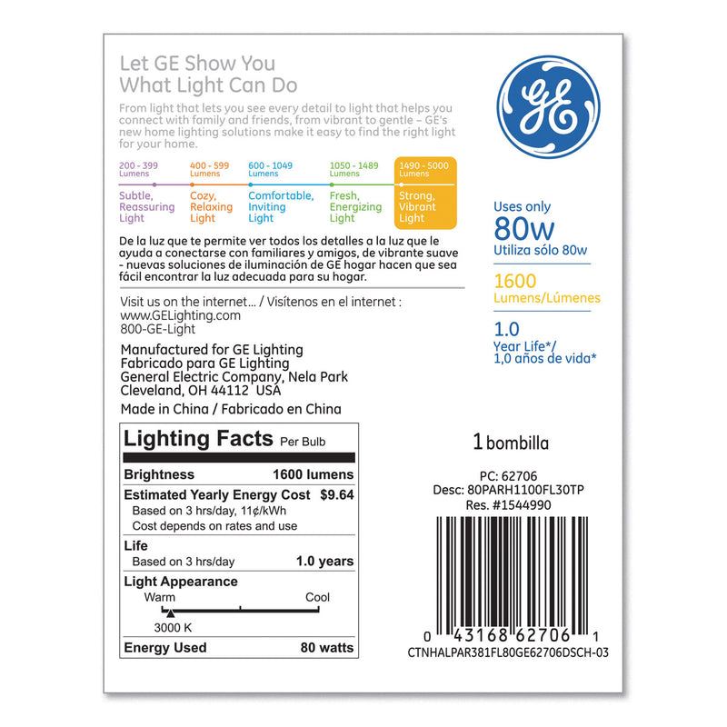GE Energy-Efficient PAR38 Halogen Bulb, 90 W, Crisp White