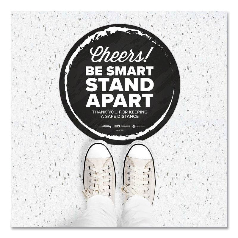 Tabbies BeSafe Messaging Floor Decals, Cheers;Be Smart Stand Apart;Thank You for Keeping A Safe Distance, 12" Dia, Black/White, 60/CT