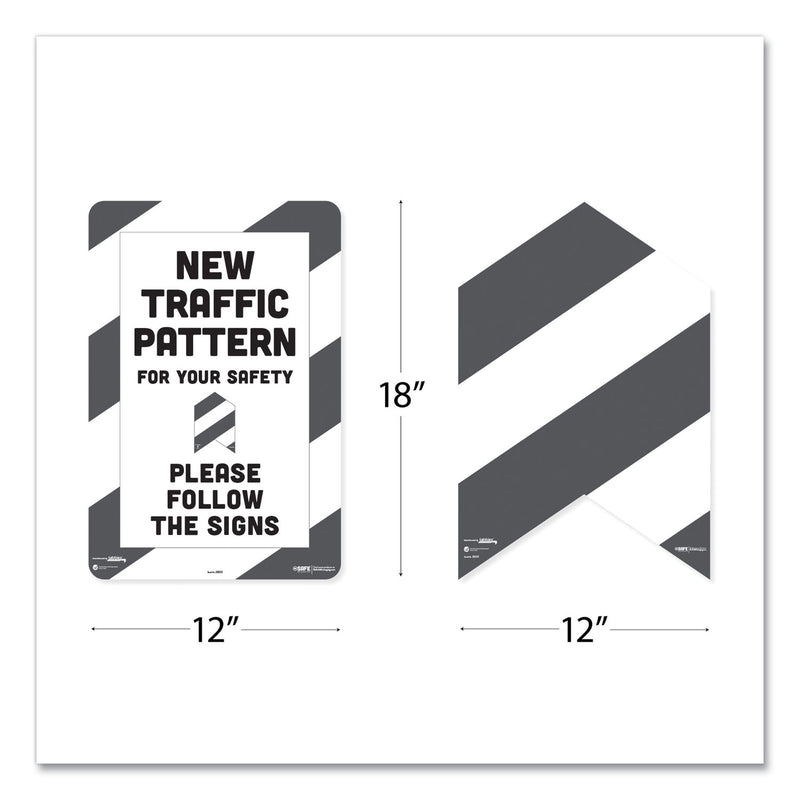Tabbies BeSafe Carpet Decals, New Traffic Pattern For Your Safety; Please Follow The Signs, 12 x 18, White/Gray, 7/Pack