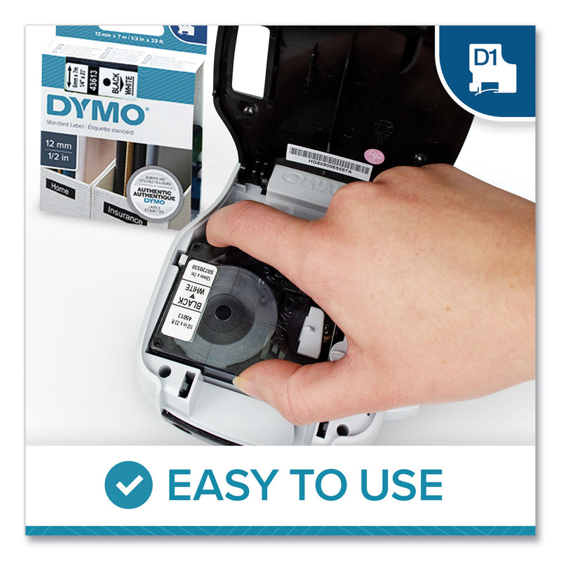DYMO D1 High-Performance Polyester Permanent Label Tape, 0.5" x 18 ft, Black on White