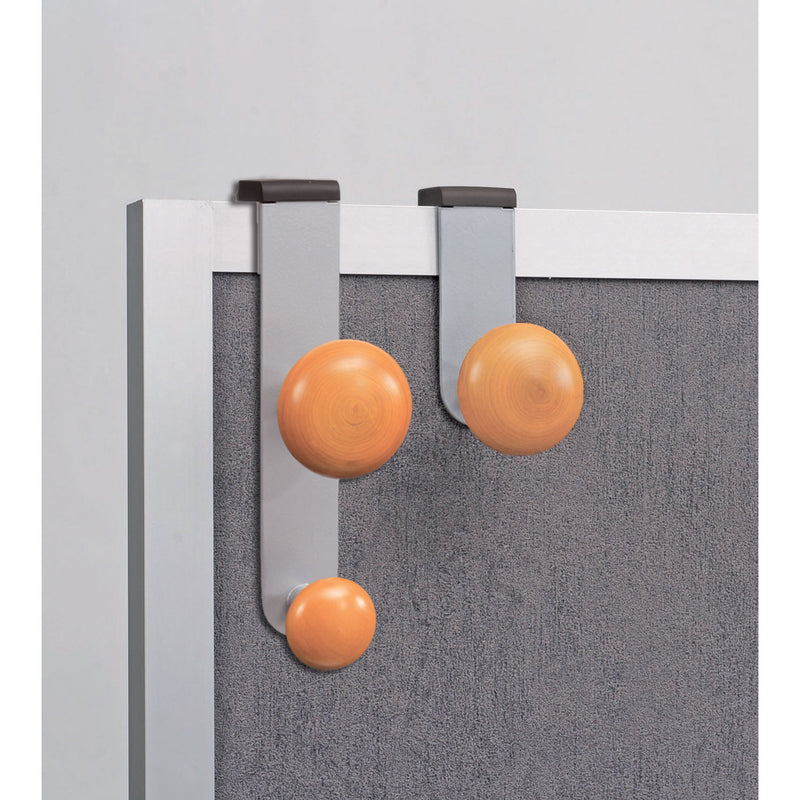 Alba Cubicle Garment Peg, 2-Hook, 1 1/5 x 1 3/8 x 7 9/10, Metallic Gray