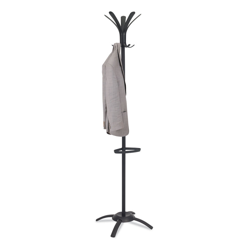 Alba CLEO Coat Stand, Stand Alone Rack, Ten Knobs, Steel/Plastic, 19.75w x 19.75d x 68.9h, Black