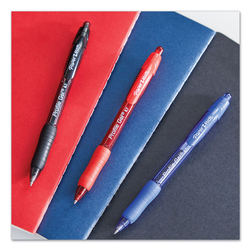 Paper Mate Profile Gel Pen, Retractable, Medium 0.7 mm, Black Ink, Translucent Black Barrel, Dozen