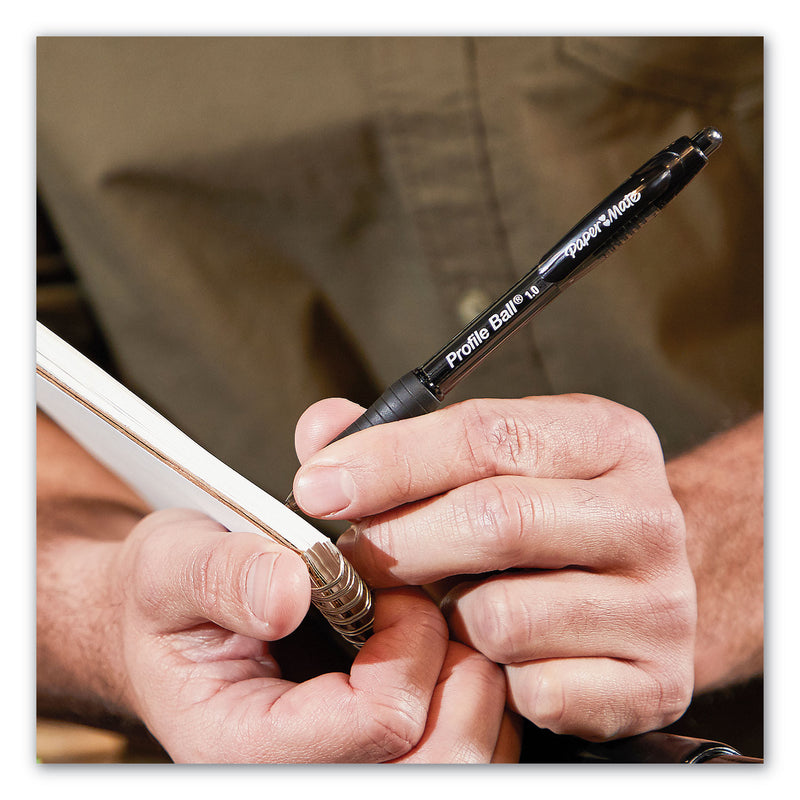 Paper Mate Profile Ballpoint Pen, Retractable, Medium 1 mm, Black Ink, Translucent Black Barrel, Dozen