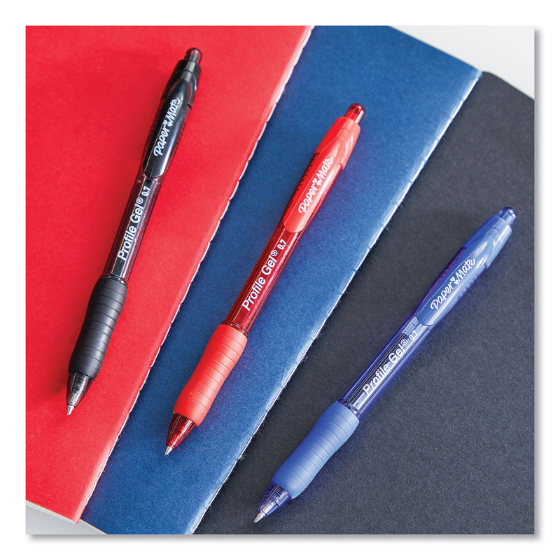 Paper Mate Profile Gel Pen, Retractable, Bold 1 mm, Black Ink, Translucent Black Barrel, Dozen