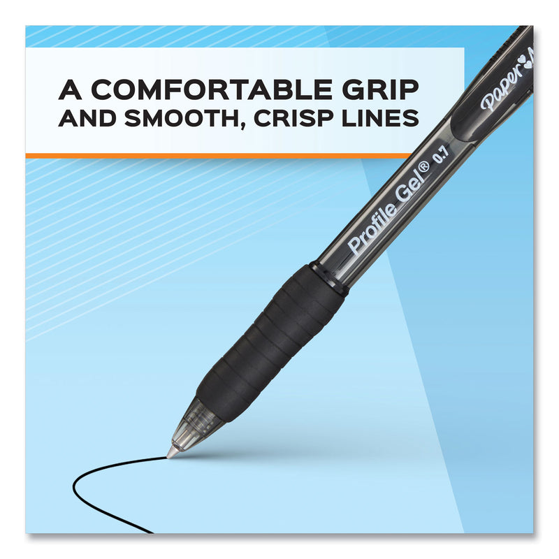 Paper Mate Profile Gel Pen, Retractable, Fine 0.5 mm, Black Ink, Translucent Black Barrel, Dozen