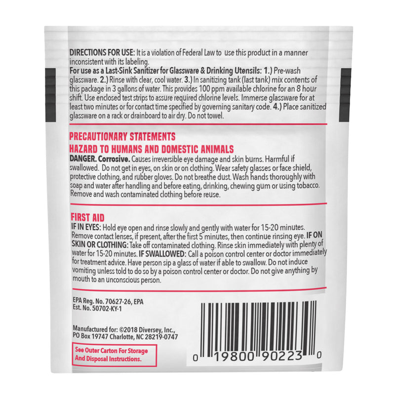 Diversey Beer Clean Last Rinse Glass Sanitizer, Powder, 0.25 oz Packet, 100/Carton