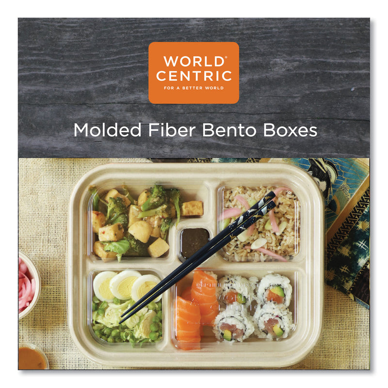 World Centric PLA Lids for Fiber Bento Box Containers, Five Compartments, 12.1 x 9.8 x 0.8, Clear, Plastic, 300/Carton