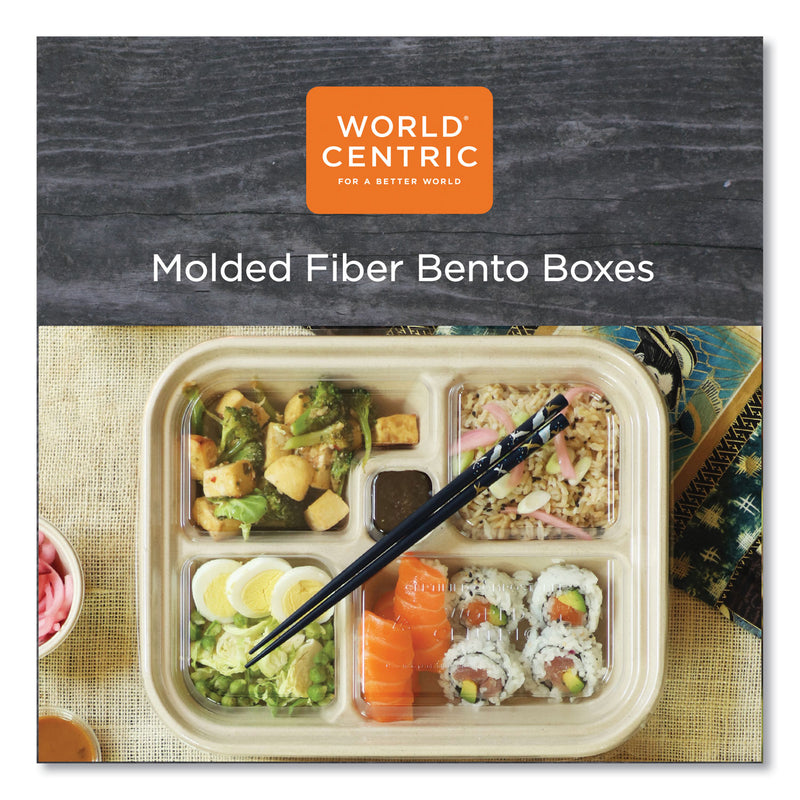 World Centric Fiber Bento Box Containers, 5-Compartment, 11.8 x 9.4 x 2, Natural, Paper, 300/Carton