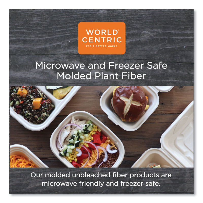 World Centric Fiber Hinged Containers, 3-Compartments, 9 x 9 x 3, Natural, Paper, 300/Carton