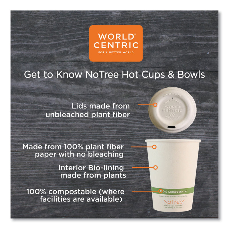 World Centric No Tree Paper Bowls, 16 oz, 4.4" Diameter x 3"h, Natural, Sugarcane, 500/Carton