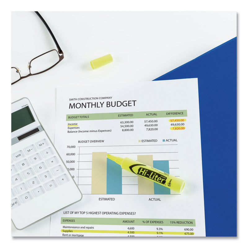 Avery HI-LITER Desk-Style Highlighters, Fluorescent Yellow Ink, Chisel Tip, Yellow/Black Barrel, 200/Box