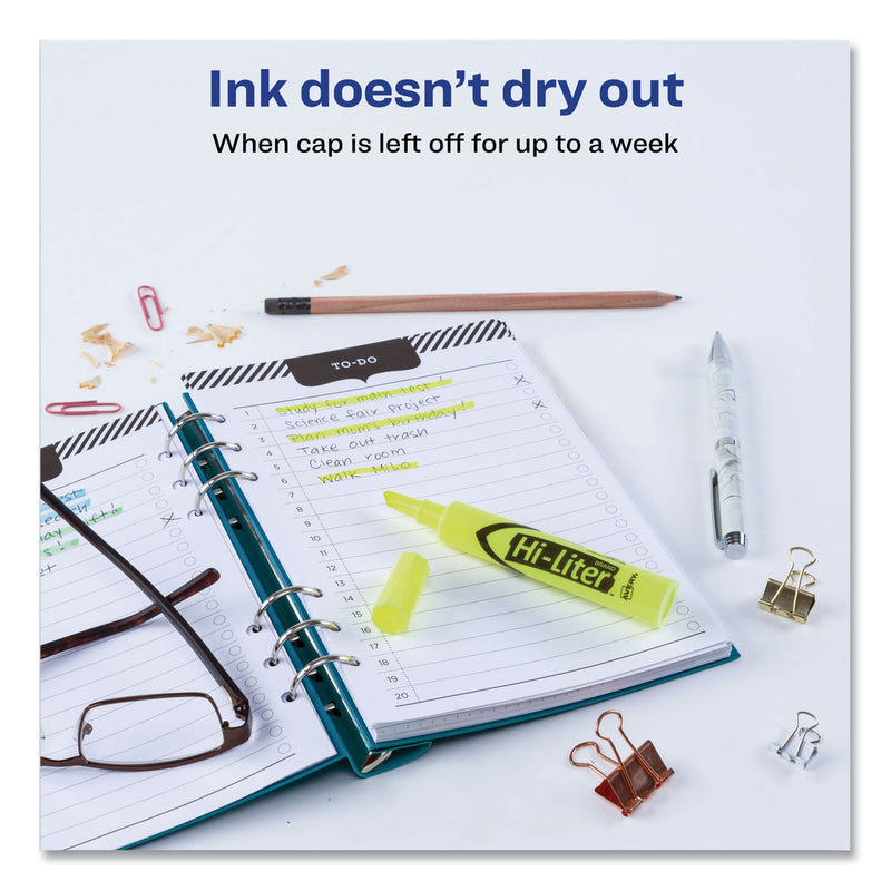 Avery HI-LITER Desk-Style Highlighters, Fluorescent Yellow Ink, Chisel Tip, Yellow/Black Barrel, 200/Box