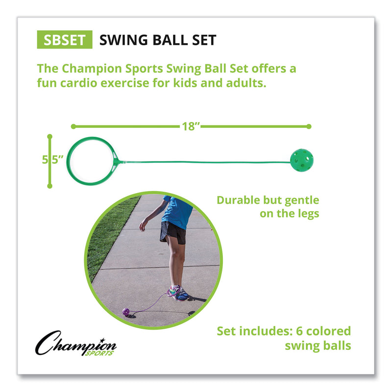 Champion Sports Swing Ball Set, 5.5" Diameter, Assorted Colors, 6/Set