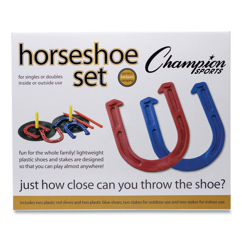 Champion Sports Indoor/Outdoor Rubber Horseshoe Set, 4 Rubber Horseshoes, 2 Rubber Mats, 2 Plastic Dowels