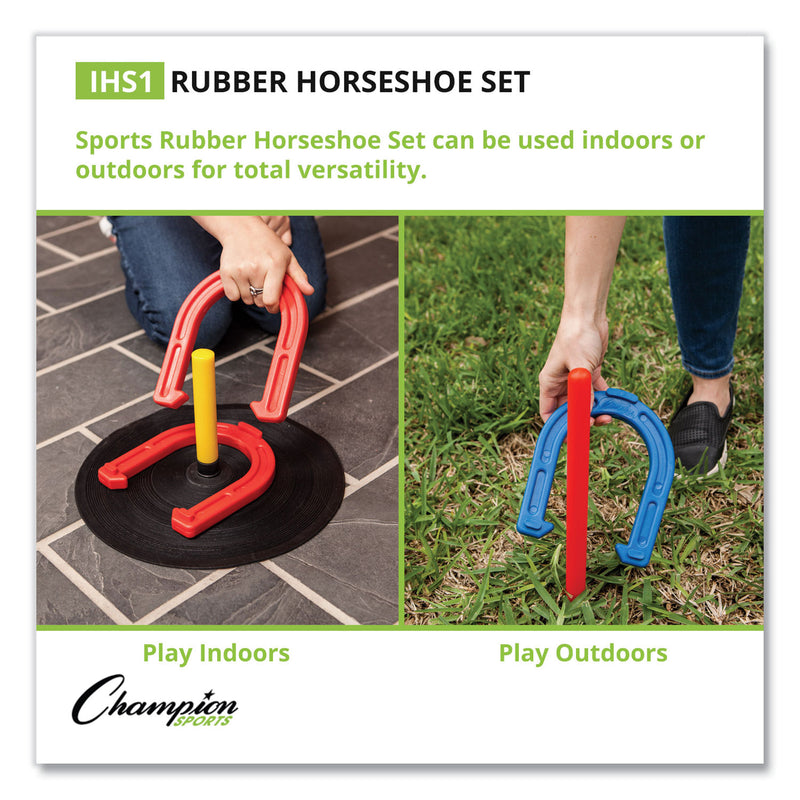 Champion Sports Indoor/Outdoor Rubber Horseshoe Set, 4 Rubber Horseshoes, 2 Rubber Mats, 2 Plastic Dowels