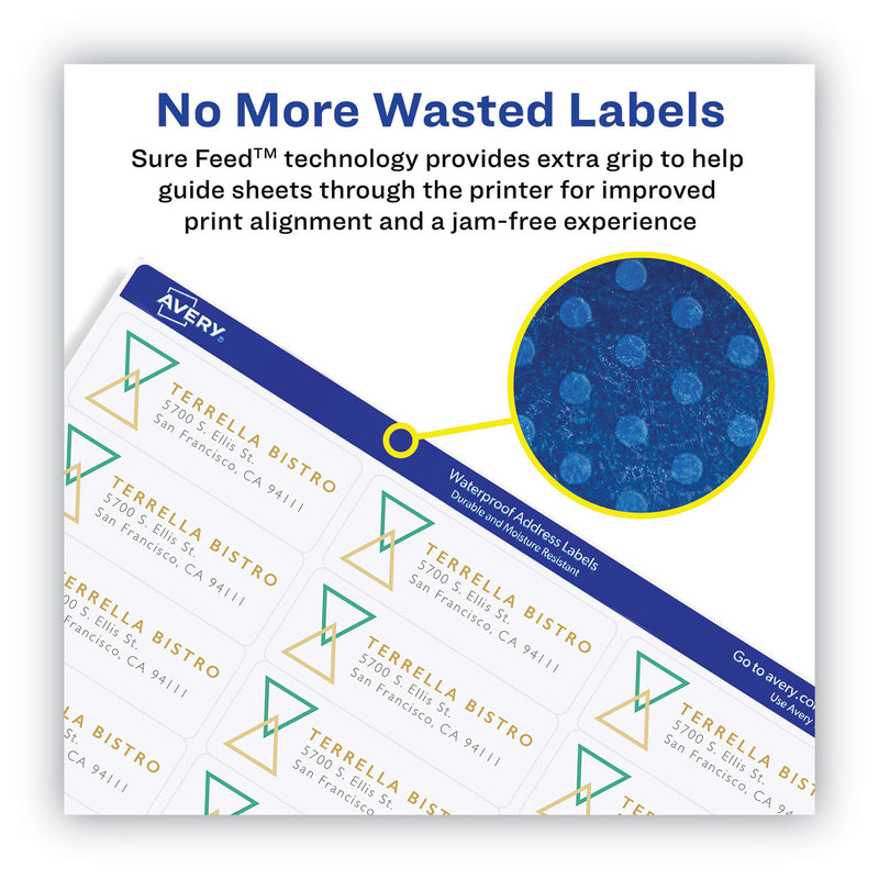 Avery Waterproof Shipping Labels with TrueBlock and Sure Feed, Laser Printers, 2 x 4, White, 10/Sheet, 50 Sheets/Pack