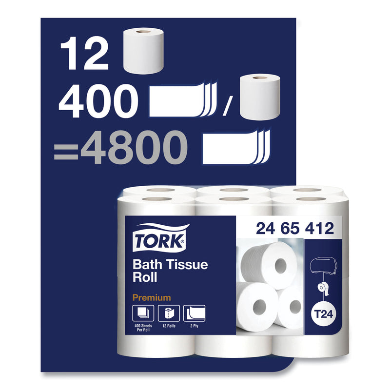 Tork Premium Poly-Pack Bath Tissue, Septic Safe, 2-Ply, White, 400 Sheets/Roll, 12 Rolls/Pack, 4 Packs/Carton