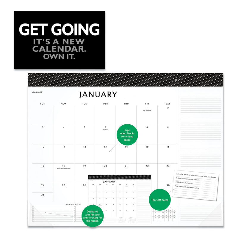 AT-A-GLANCE Elevation Desk Pad Calendars, 21.75 x 17, White Sheets, Black Binding, Clear Corners, 12-Month (Jan to Dec): 2023
