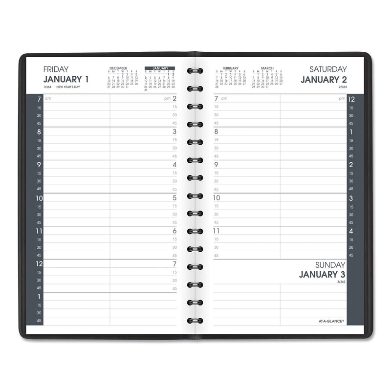 AT-A-GLANCE Daily Appointment Book with 15-Minute Appointments, One Day/Page: Mon to Sun, 8 x 5, Black Cover, 12-Month (Jan to Dec): 2023